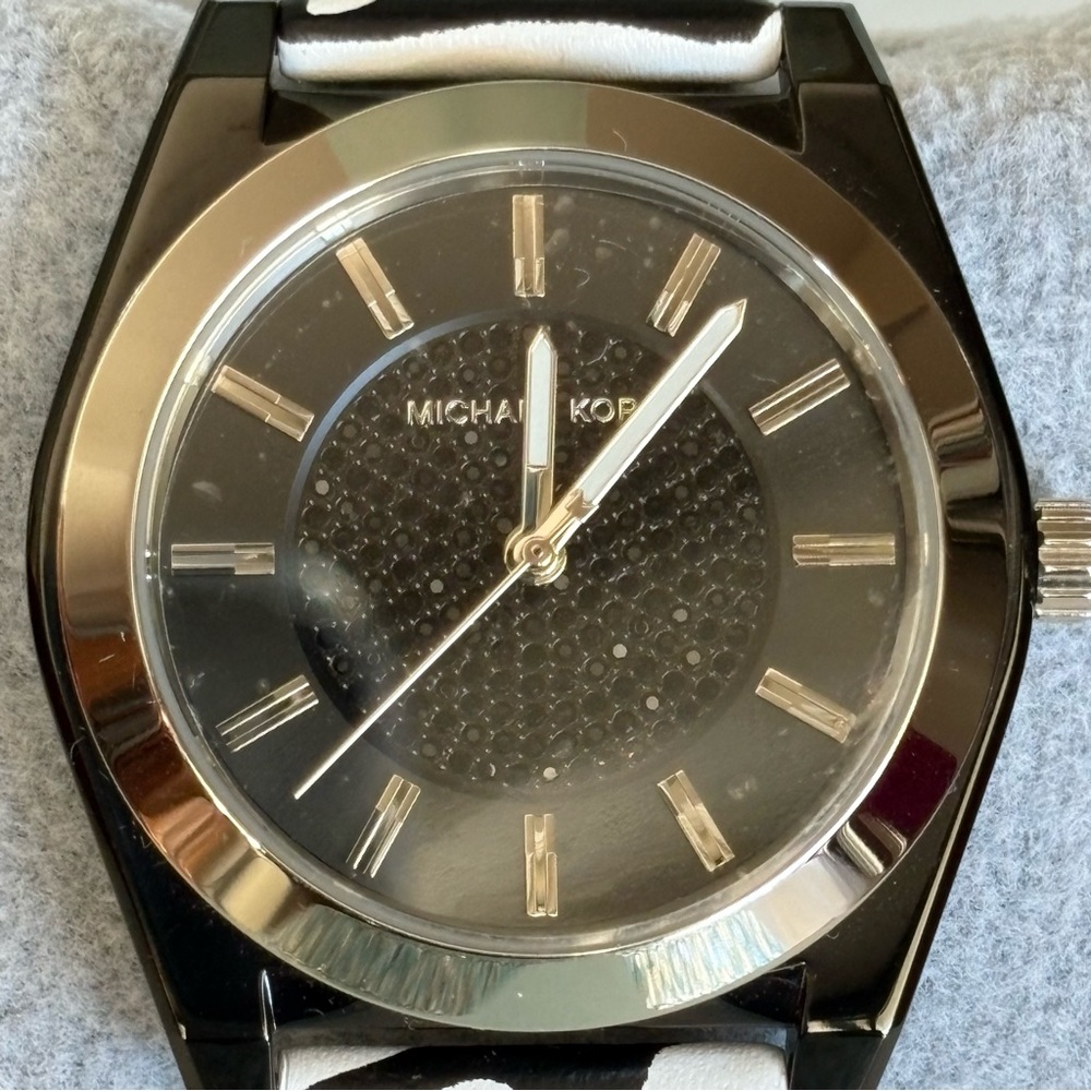 Michael Kors Channing Three Hand Zebra Print Leather Buckle Strap Closure Watch - Picture 6 of 16